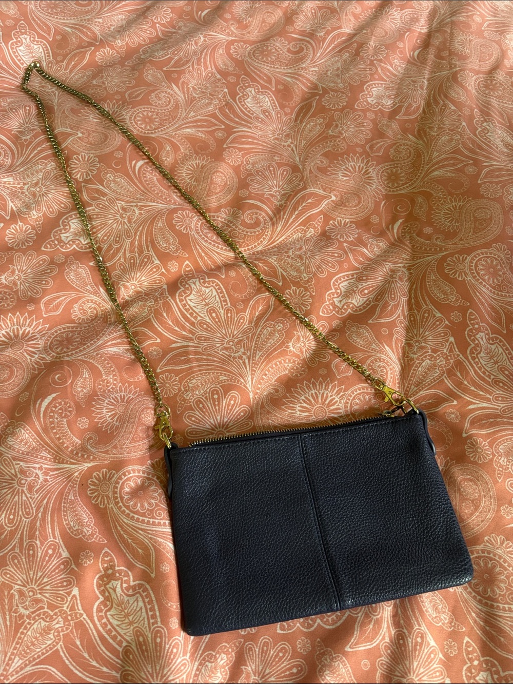 Navy blue like- Leather Crossbody Bag with Gold Chain Strap